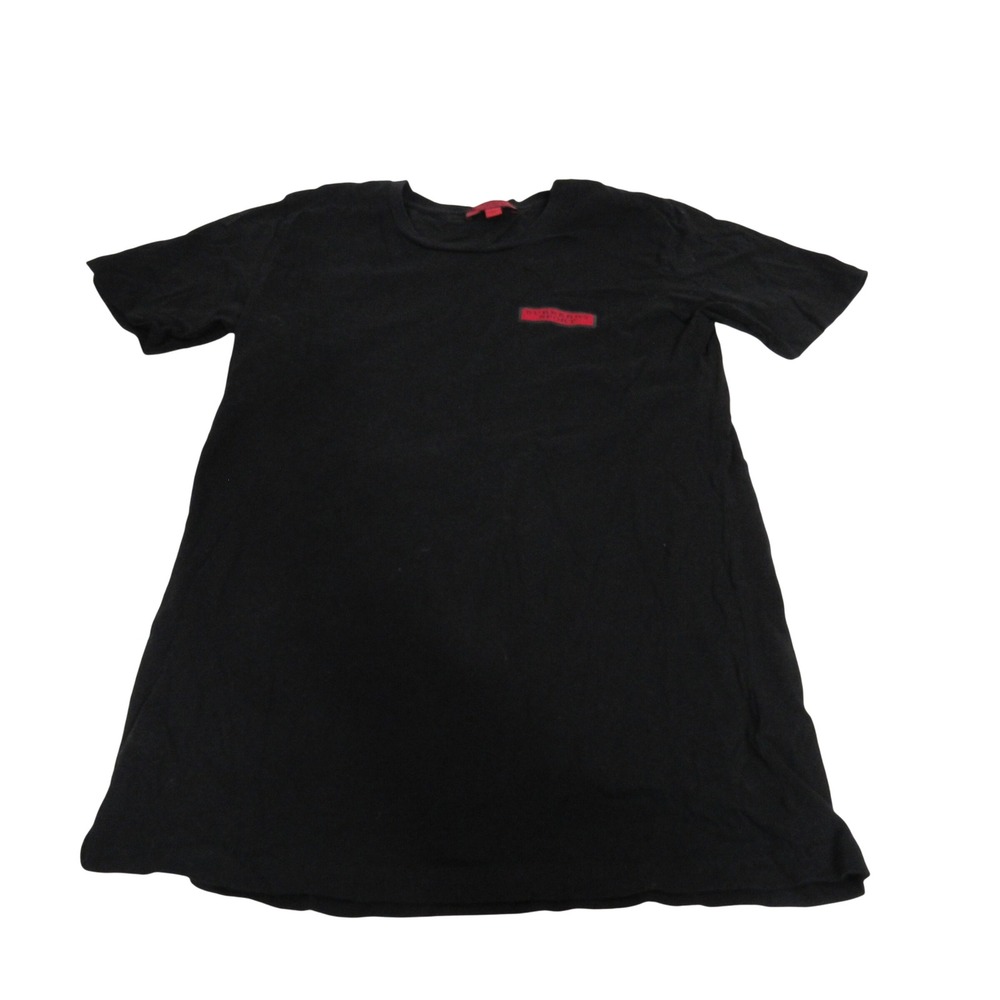 Burberry Sport Mens Black Crew Neck T-Shirt Red Logo Patch Size M Short Sleeve